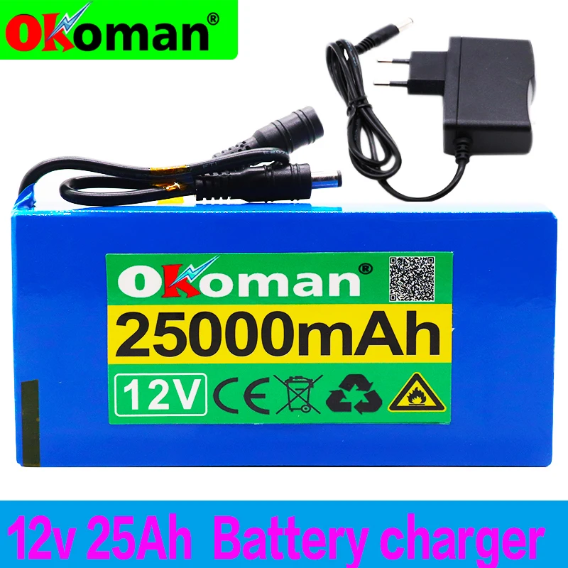 

100% 12v 25000mAh lithium-ion Rechargeable battery High Capacity 12.6v 25Ah AC Power Charger With charging indicator + charger
