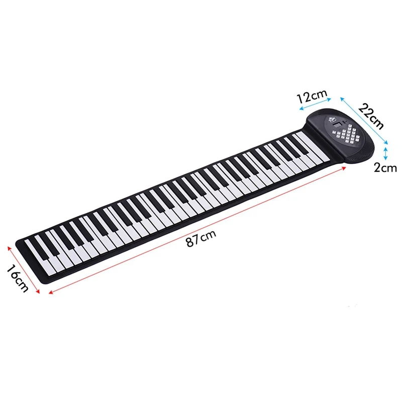 61 Keys MIDI Roll Up Piano Electronic Silicone Keyboard Built-In Stereo Speaker 1200MA Battery Support Record Sustain Functions