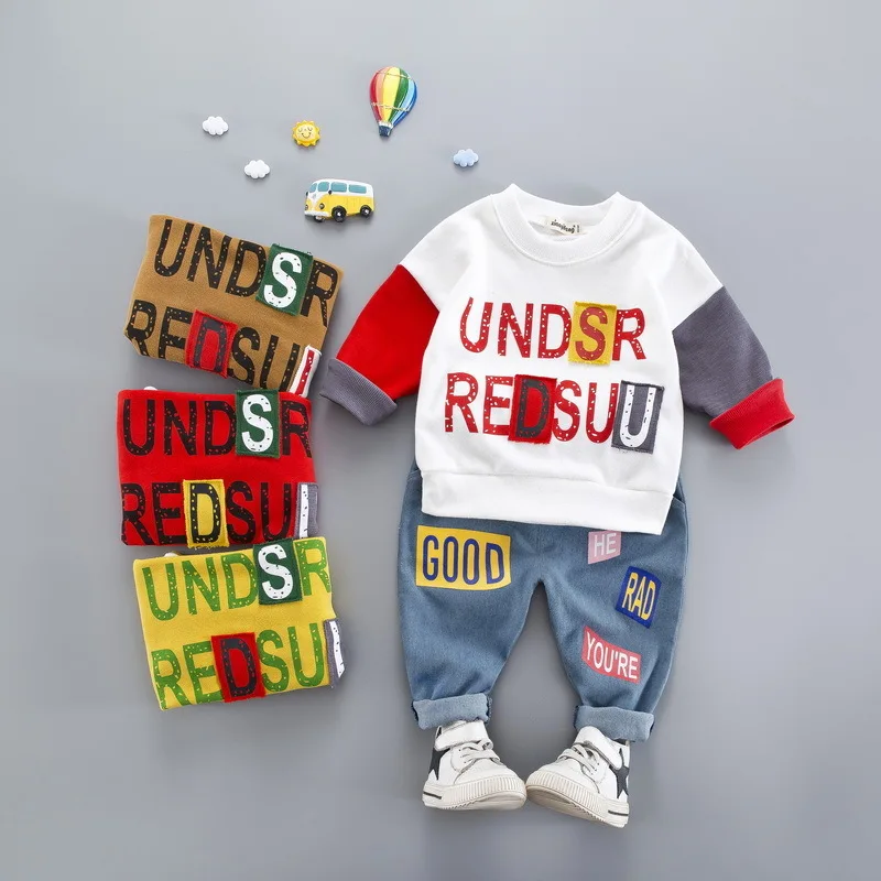 NEW Autumn Children Casual Clothes Baby Boys Letter Long Sleeve Pants 2 Pcs/sets Toddler Fashion Suit Kids Cotton Tracksuits Fo | Детская