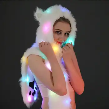 

Colorful LED Animal Cap Faux Fur Hat Scarves Glowing LED Animal Hat For Halloween Christmas Gift Party Dress Up