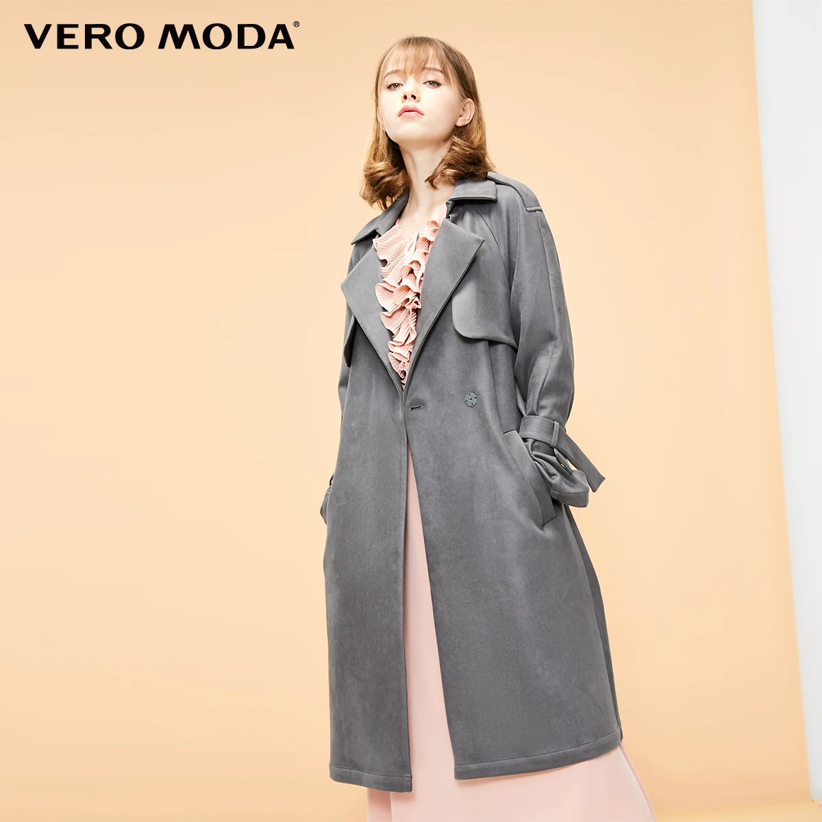 Vero Moda женский OL Стиль Минималистский средней длины саржа Тренч | 319109501 - Цвет: E90 Granit