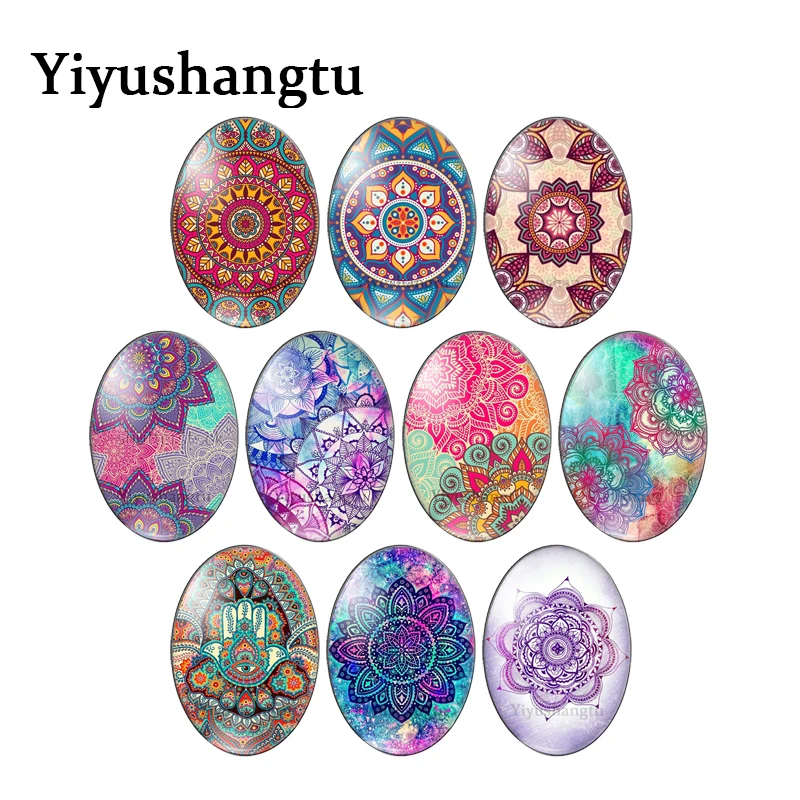 

Fashion Vintage flowers pattern 10pcs mixed 13x18mm/18x25mm/30x40mm Oval photo glass cabochon flat back Making findings