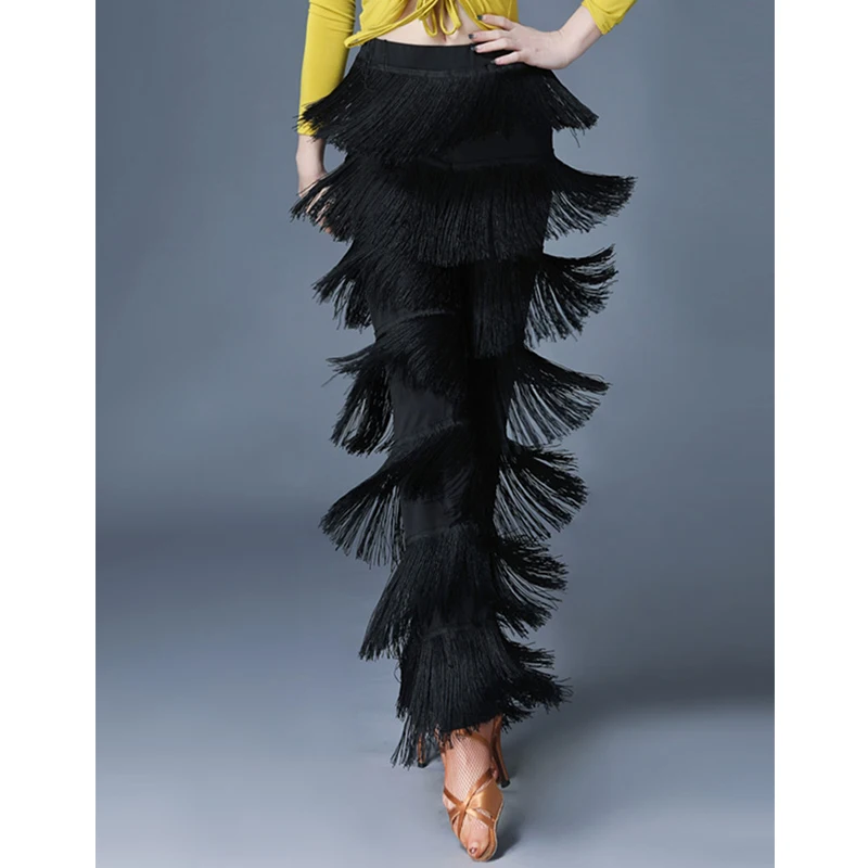Adult Latin Dance Pants Fringe Dance Top Ballroom Samba Salsa Tassels Trousers Performance Clothes dance pants