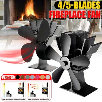 

Black Stove Fan 4/5 Blade Fireplace Fan Heat Powered komin Wood Burner Eco Quiet Home Efficient Heat Distribution
