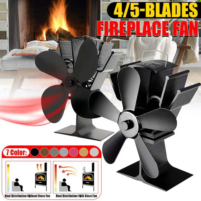 Cena Czarny piec wentylator 4 5 ostrze wentylator kominkowy ciepła zasilany komin palnik drewna Eco cichy domu wydajne dystrybucji ciepła