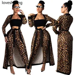 2019 осенний Женский комплект со штанами, ночная одежда, плюс ремень, комплект из двух предметов, леопардовая кожа, длинный кардиган, женская