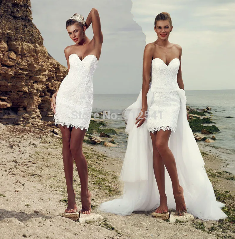 

Remove Train Hi-Lo vestido de noiva 2019 Wedding Dresses Sheath Sweetheart Appliques Lace Sleeveless Lace Up Bridal Gown