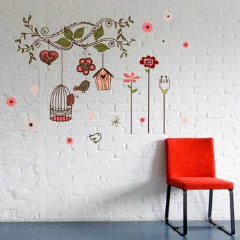 

Simple Decals Flower and Birds Cosy DIY Art Mural Decors Removable Waterproof Wall Stickers for Home Decoration 50x70cm