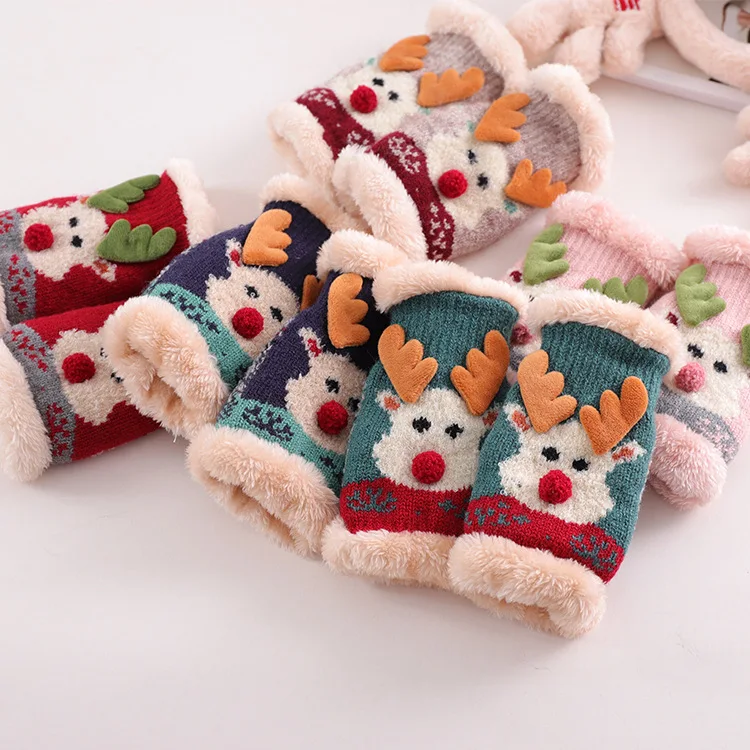 Зимние перчатки, детские варежки, бархатные зимние теплые милые перчатки для сноубординга, детские милые маленькие рукавицы с оленями, зимние теплые рождественские перчатки