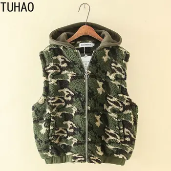 

TUHAO Plus Size 5XL 4XL 3XL Women's Autumn and Winter Vest Coat Camouflage Lambswood Hooded Cotton Vest Lamb Cashmere Coats LZ55