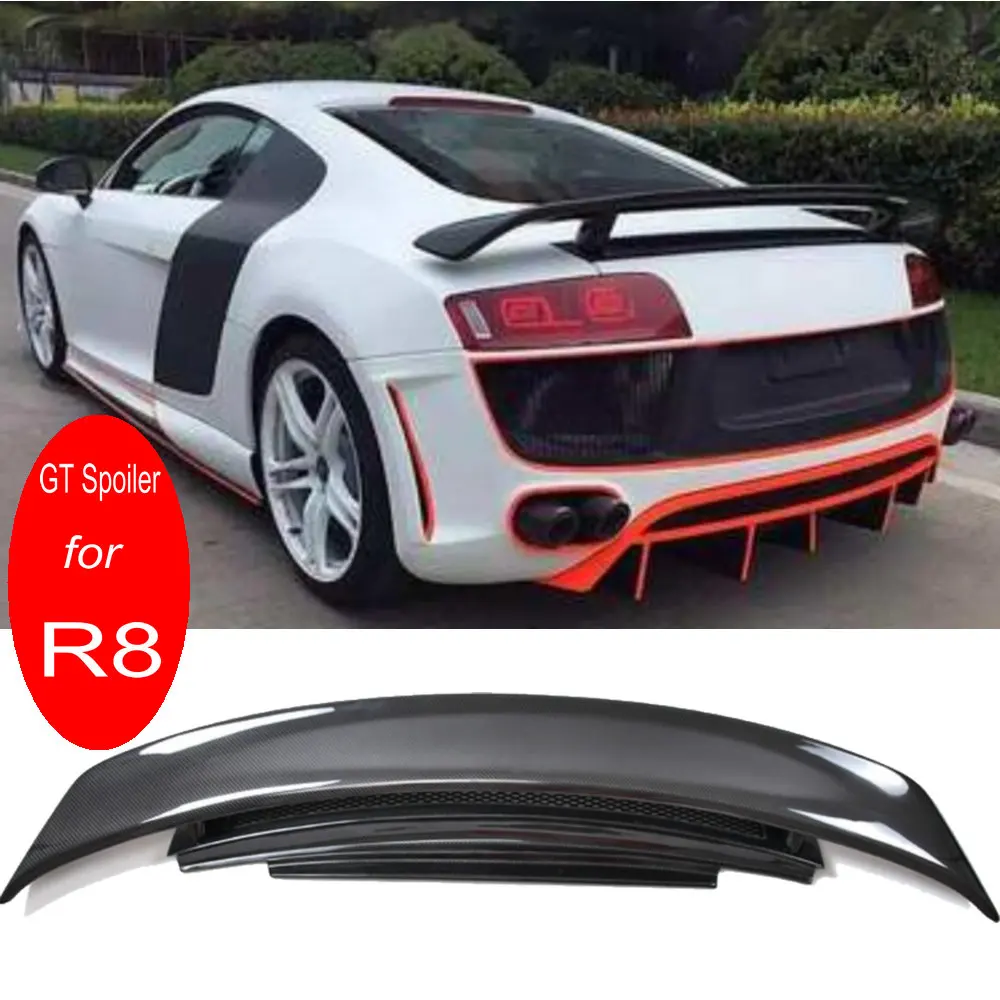 GT Стиль R8 заднего крыла Спойлер для au-di R8 V8 V10 2008- Автогонки углеродного волокна задний багажник спойлер автомобиля для укладки волос