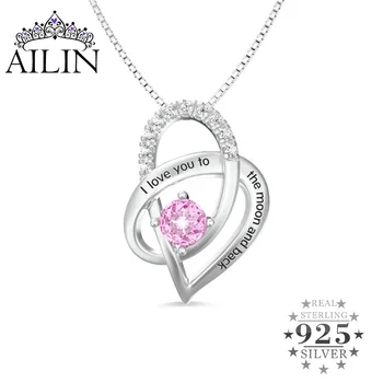 

AILIN Love Heart Pendant With Birthstone Sterling Silver I Love You to the Moon and Back Necklace