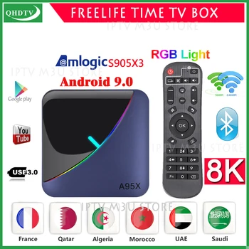 

A95XF3 Air RGB Light ipTV Box Android 9.0 4GB 64GB Amlogic S905X3 8K HD 2.4/5G Wifi Netflix Media Server Android ipTv Box