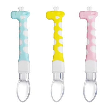 

Baby Spoons Feeding Dishes Tableware For Children Flatware Cutlery Cartoon Giraffe Shaped Silicone Kids Utensils
