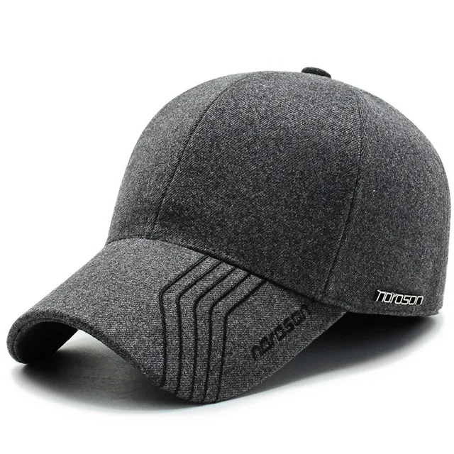 Men's Hat Autumn and Winter Wool Tweed Baseball Cap with Earflap Ear Protection Thickened Warm Fashion Dad Hat Trucker Cap 2021 gray