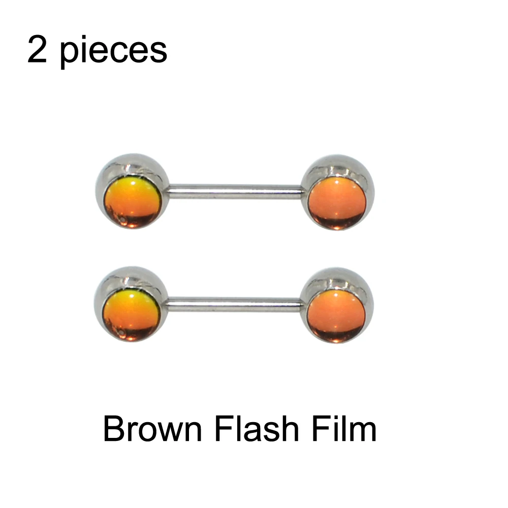 Brown Flash Film 2 шт хирургическая стальная блестящая маска для сосков, Druzy кольцо для сосков, очаровательное сексуальное кольцо для пирсинга сосков, ювелирное изделие 14 г - Окраска металла: Brown Flash Film