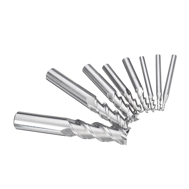 

8Pcs/set 3 Flutes Carbide End Mill Set 45 Degree Tungsten Steel Milling Cutter Tool for Aluminum Alloy Tools 2/3/4/5/6/8/10/12mm