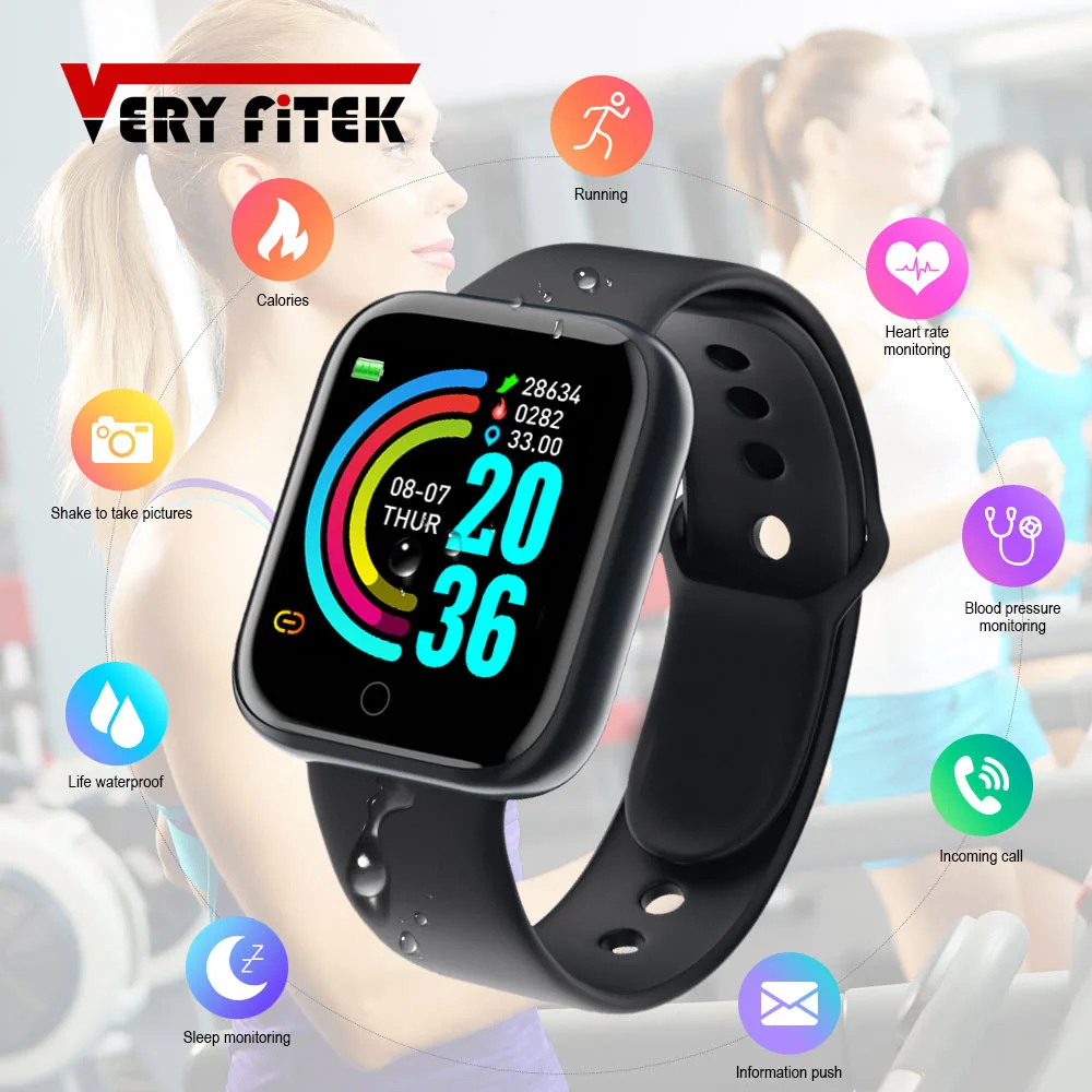 Smart Watches Waterproof Bluetooth Y68 Smart Bracelet Fitness Tracker with Spare Strap Blood Pressure Heart Rate Test Pink