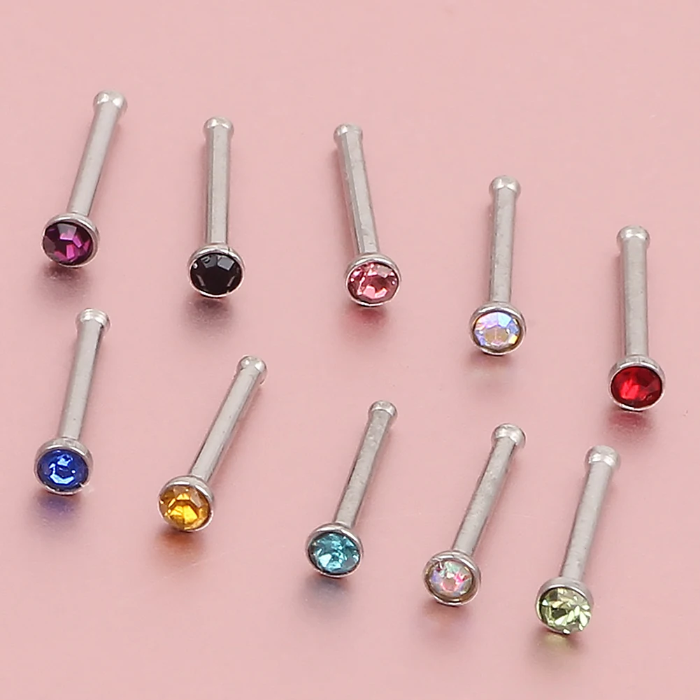 60Pcs/Set Mixed Color Rhinestone Stainless Steel Nose Studs Piercing Jewelry