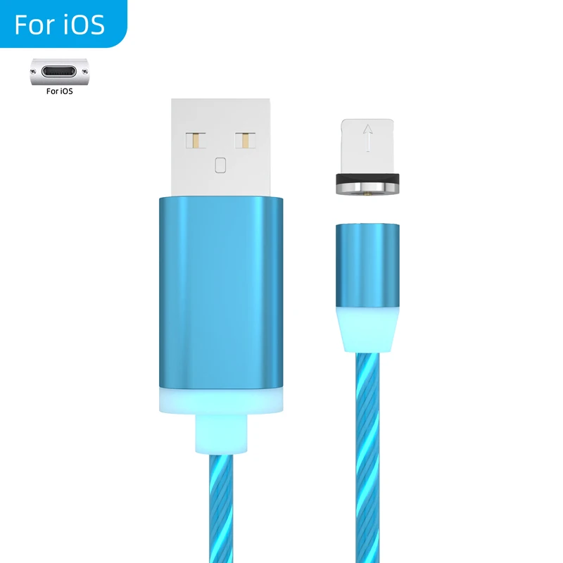 Светодиодный светящийся Магнитный зарядный кабель светящееся освещение Быстрая зарядка Micro usb type C для iPhone Android Phone USBC провод шнур - Color: Blue for iPhone