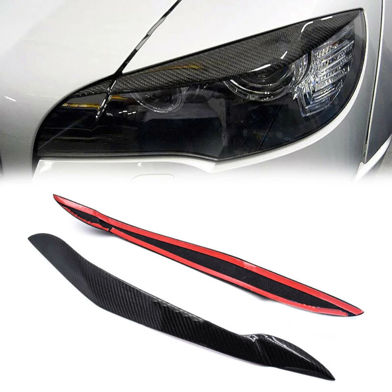 

1 Pair Carbon Fiber Eyelids Cover Trim Eyebrow For BMW X5 E70 Headlight