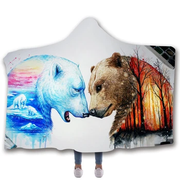 

3d Digital Printing Polyester Hooded Animal Throw Blanket Warm Coats Pullover Blanket Bed or Sofa Decorative Home Textile