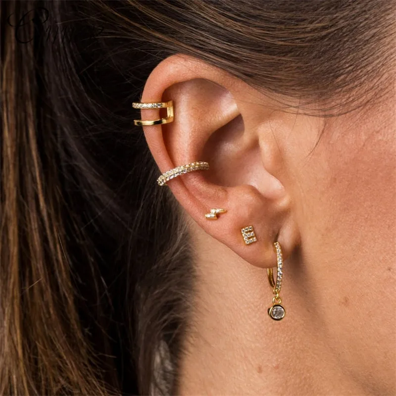 

CANNER 2019 Minimalist Gold Mini Lightning Stud Earrings for Women Ladies Small CZ Zircon Thunder 925 Sterling Silver Earrings