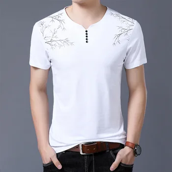 

2020 Summer New Men T Shirt Short Sleeve V neck Black color Tshirt Casual Male Button plus size tshirts