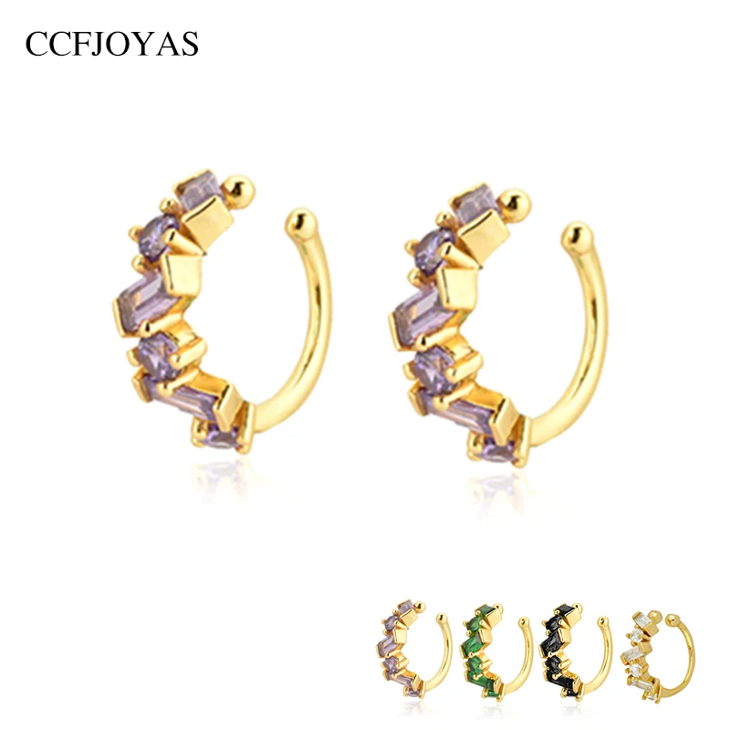 CCFJOYAS 1 пара простой 925 стерлингового серебра циркониевый зажим на серьги для