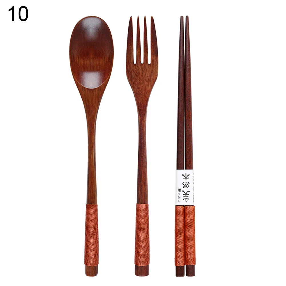 Японский стиль столовая посуда набор портативная деревянная Ложка Вилка палочки для еды набор походная кухонная посуда набор длинная Ложка деревянная посуда