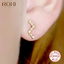 ROXI 925 пробы серебряные океанские волны CZ циркониевые серьги-гвоздики для женщин Геометрические Волны ушные альпинистские серьги корейские Ювелирные изделия Подарки