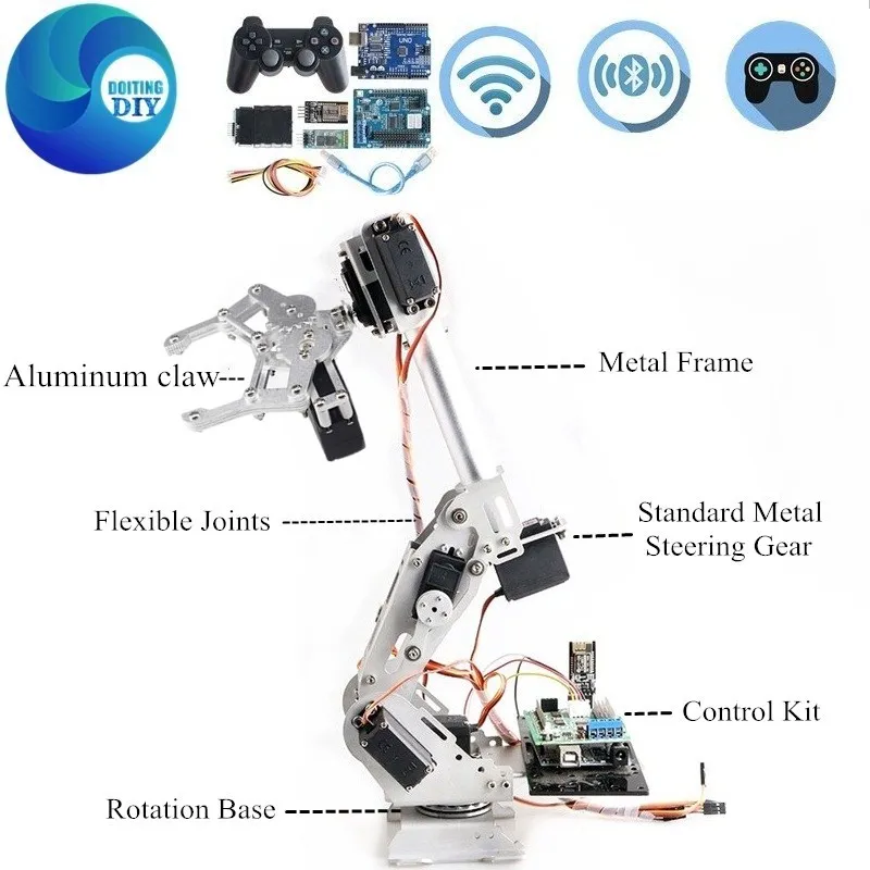 New Aluminum Manipulator Robot Arm Clamp Robotic for Arduino Smart Car Base Arm 