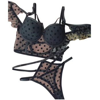 

Women Polka Dot Lingerie Sets Sexy Lace Adjustable sling Bras Underwear Fashion Lace Nightwear