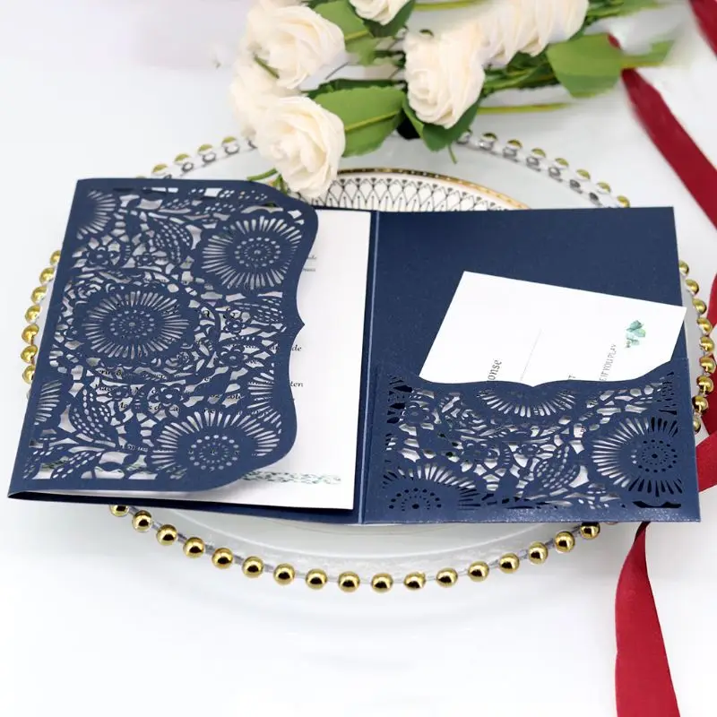  10pcs/set Laser Cut Luxury Hollow Wedding Invitations Card Elegant Lace Print Personalized Business - 4.00036E+12