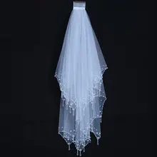 Свадебная вуаль 2 слоя Белый Тюль Длинные бусины край с гребнем свадебные аксессуары