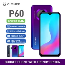 GIONEE teléfono móvil inteligente P60 versión Global, Smartphone con Android 11, 4GB, 128GB, pantalla HD de 6,53 pulgadas, 4000mAh, Octa Core, 13MP