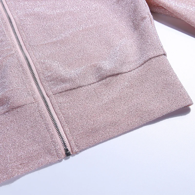 Блестящие комплекты из двух предметов укороченный топ узкие брюки-карандаш розовые спортивные осенне-зимние спортивные костюмы женские комплекты блестящие наряды GV331