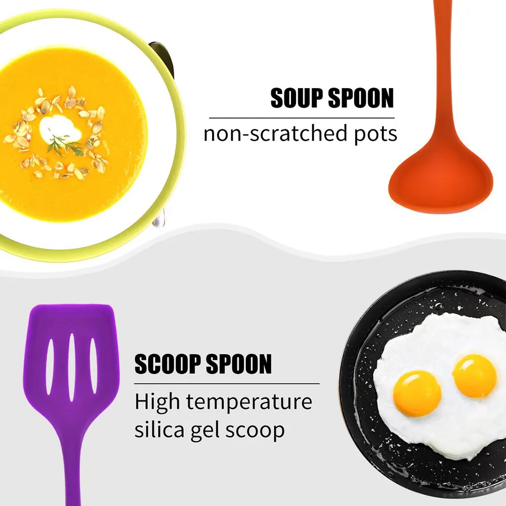 10 шт./партия, набор силиконовой кухонной посуды, цветная ложка, лопатка, паста, сервер, венчик, ковш, ситечко для домашнего приготовления, барбекю, выпечки