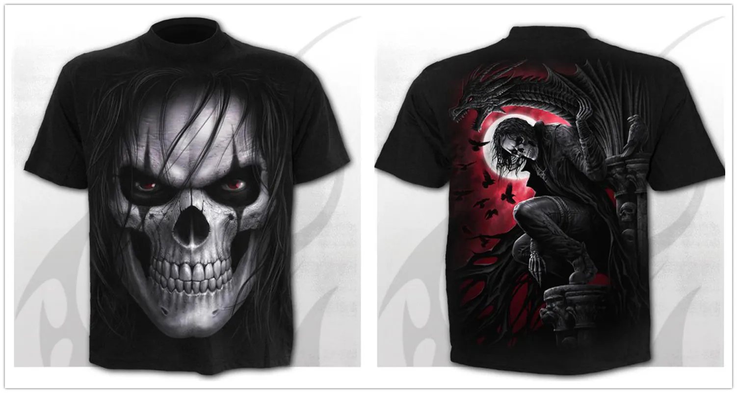 Mens 3D Skull T-Shirt - Punk Summer Streetwear Top O-neck Sizes XXS-5XL