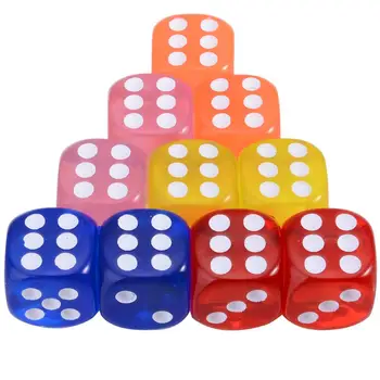 

10Pcs 16mm Acrylic Transparent Round Corner Dice Clear Drinking Dice Portable Table Playing Game 7 Colors