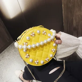 

New Summer Beading Lattice Crossbody Bags For Women 2020 Chain PU Leather Circular Bags Female Designer Bag Sac Femme Handbags