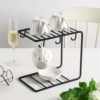 

Creative Cup Holder Japanese Style Wrought Iron Cup Rack Coffee Cup Shelf Saucer Mug Hanger Kitchen Accessories Kitchen Storage