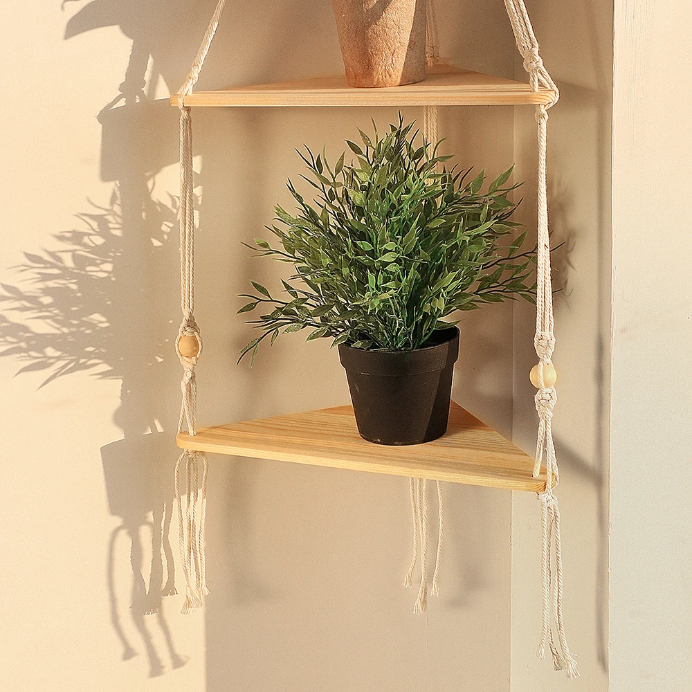 삼각형 선반 벽 장식 Macrame 벽 선반 Boho 홈 장식 공장 옷걸이 캔들 홀더 거실 침실 장식