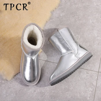 

TPCR 2020 Fashion New Sheepskin Leather Natural Sheep Fur Lined White Snow Boots for Women Winter Boots Waterproof Warm Shoes