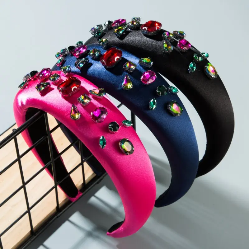 

Fashion Diamond Gem Padded Headband for Women Solid Color Rhinestone Sponge Hairband Bezel Hair Accessories