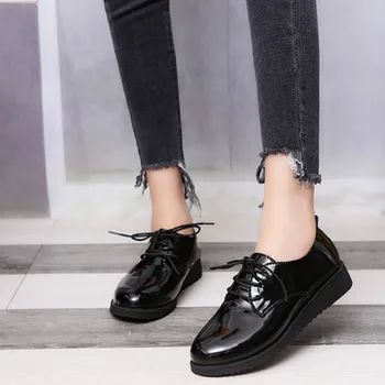 

Spring Autumn Women Shallow Brogue Shoes Vintage Chunky Heel Cut Out Oxford Shoes Ladies Lace Up Female Fashion Footwear S4-84