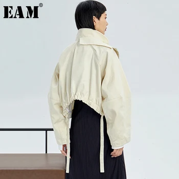 

[EAM] Loose Fit Back Drawstring Big Size Short Jacket New Lapel Long Sleeve Women Coat Fashion Tide Spring Autumn 2020 1K723
