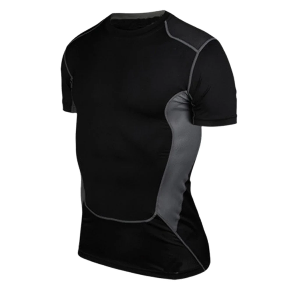 Новое поступление мужской компрессионный Топ Под базовым слоем, плотная футболка с короткими рукавами, Спортивная Коллекция s-xxl - Цвет: Черный