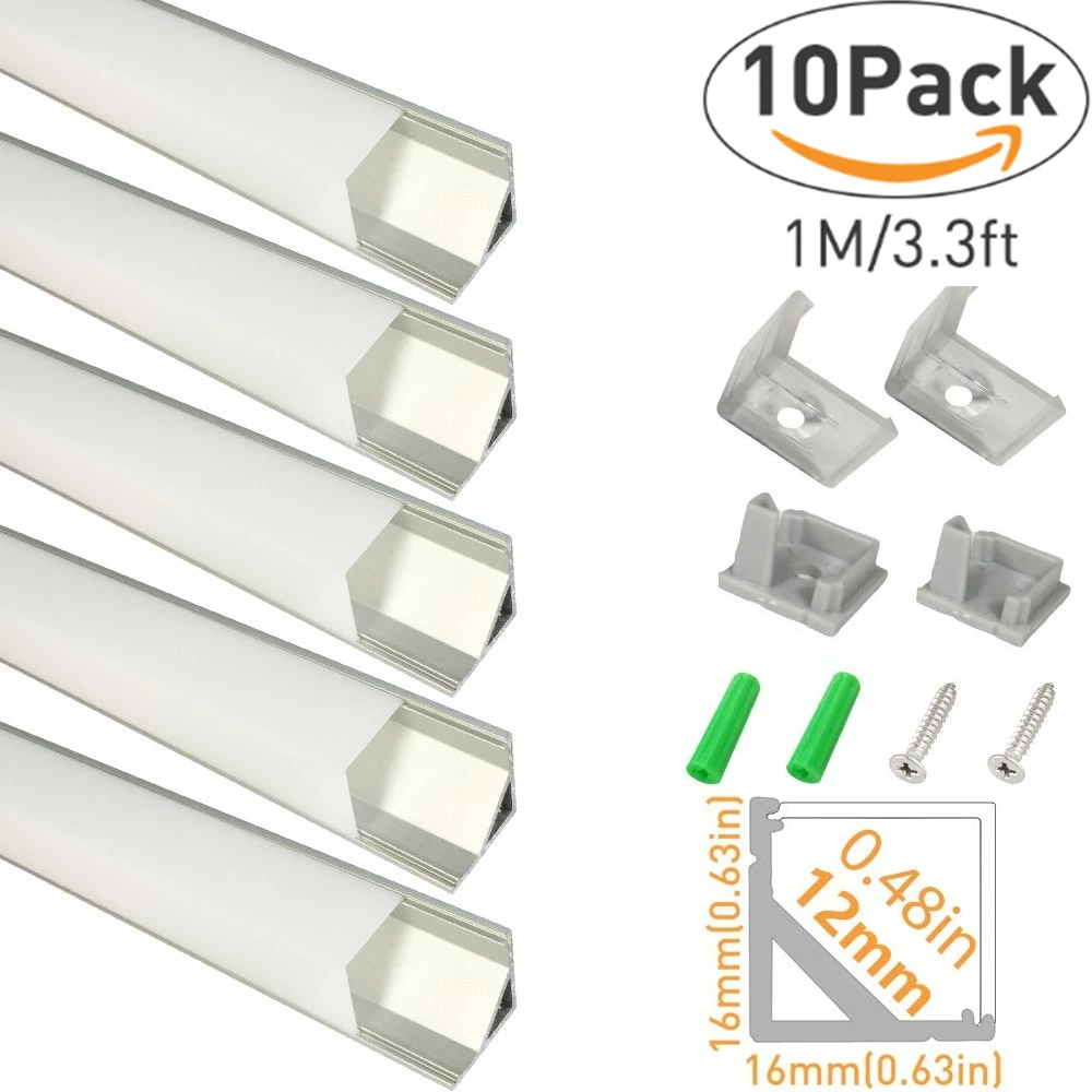 10 компл./лот 10 шт. x 1 м/3.3ft серебро 12 мм угловой монтаж LED Алюминий канал углу Алюминий LED профиль