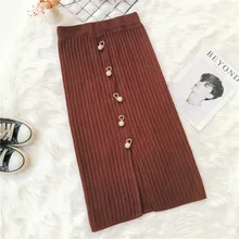 Универсальная полосатая плотная трикотажная юбка с высокой талией, новая Женская осенне-зимняя мода, повседневная, женская элегантная офисная одежда